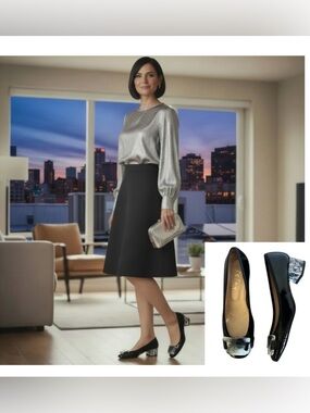 French Sole NY Sonja Morgan Black Jolie patent leather Heels marble heel and toe